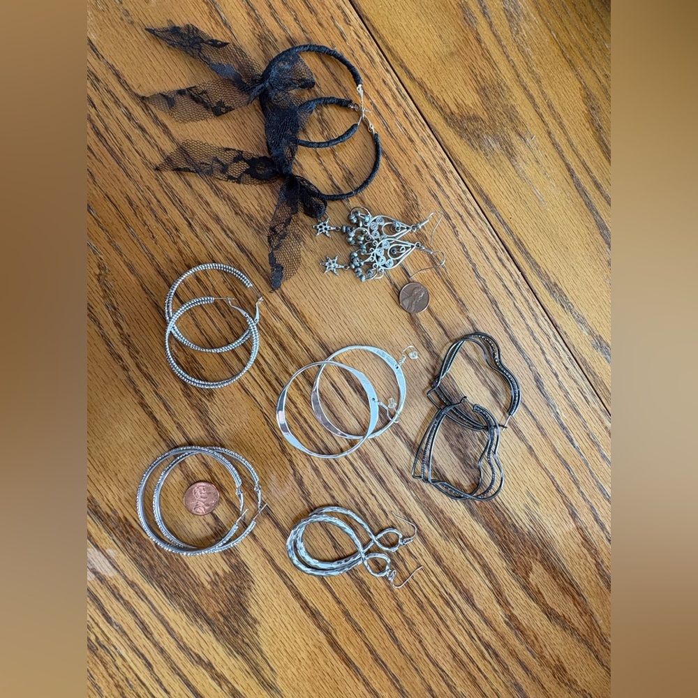 Silver-Tone Mixed Hoop and Dangle Earring Set - Women's Jewelry